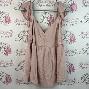 Blue B tank top ruffle smock milkmaid babydoll square print Pink Smocked Top